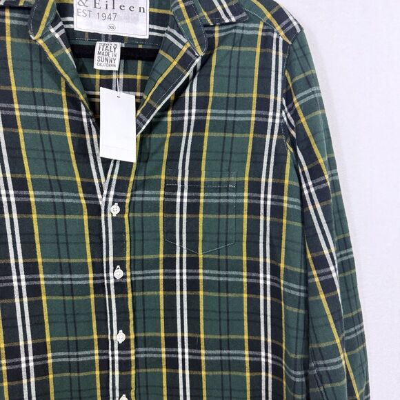 NEW Frank & Eileen Green Plaid EILEEN Flannel Button Up Top Shirt Size XS Preppy - Picture 8 of 12